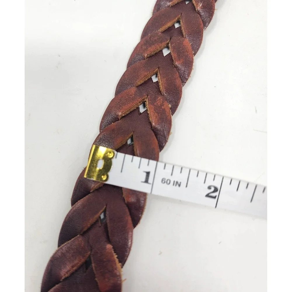 Polo Ralph Lauren Leather Braided Belt Men's 42 Brass Buckle Golf Work Preppy